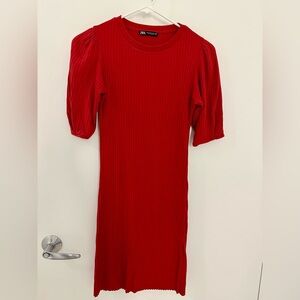Zara Red Ribbed Dress